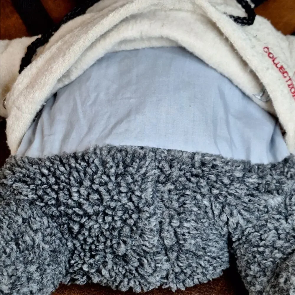 RARE VTG BV Collection Plush Teddy Bear Backpack Dark Gray Cream Hoodie Y2K 18